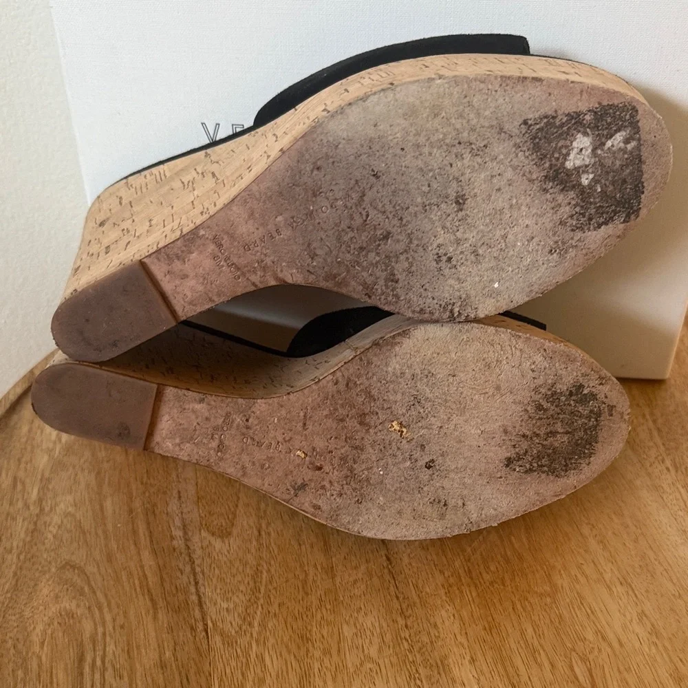 Veronica Beard Black Suede Platform Cork wedges - Picture 4 of 9